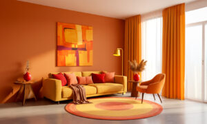Red, orange, yellow interior elements Colors