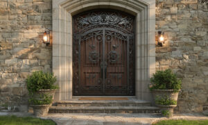 Door with ornamental grill work