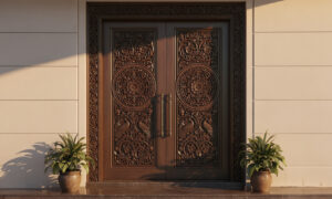 Wooden Front Door with Carvings